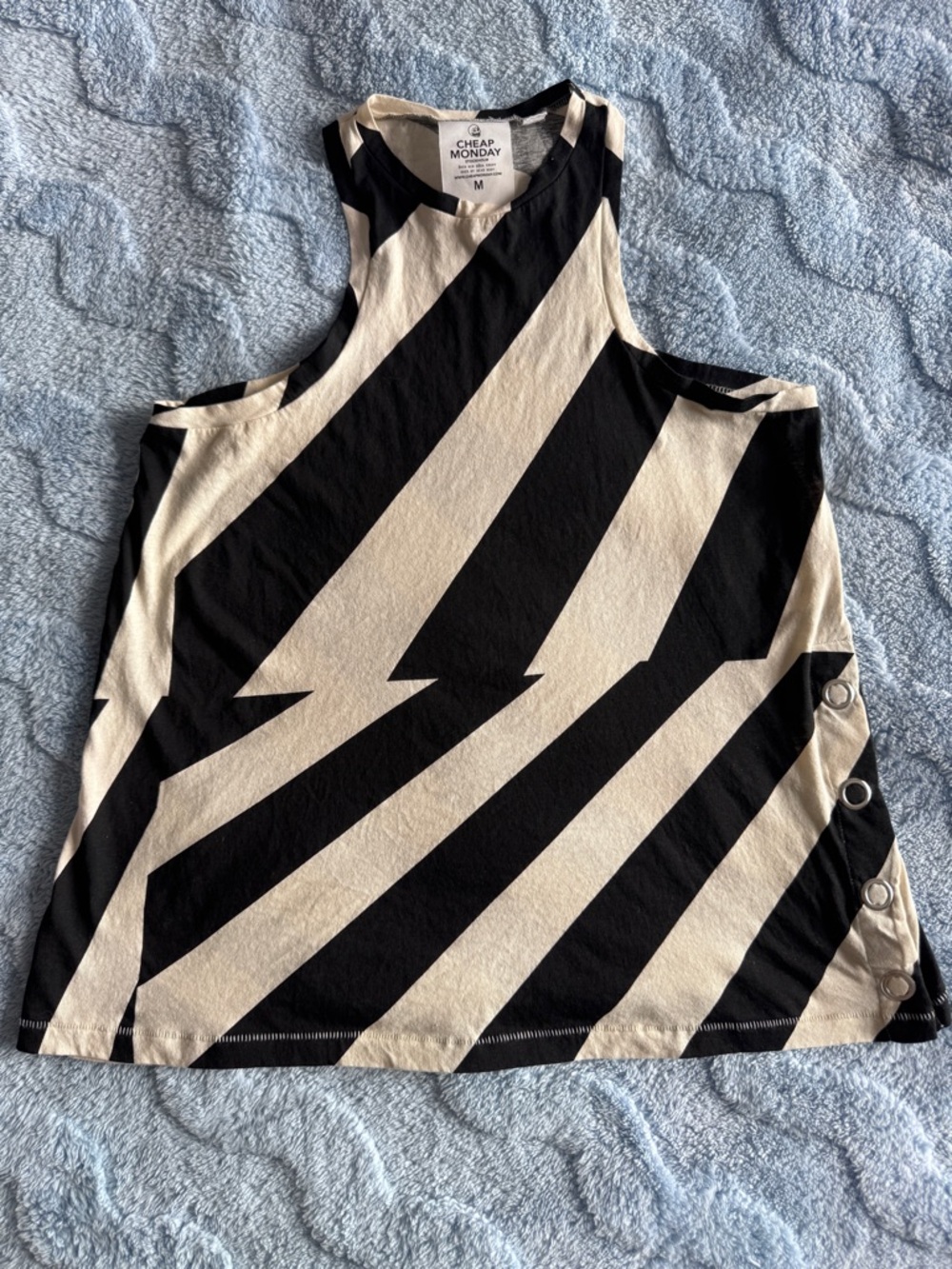 Cheap Monday  Lucid Stripe Tank Top Womens Size M Black Cream Geometrical